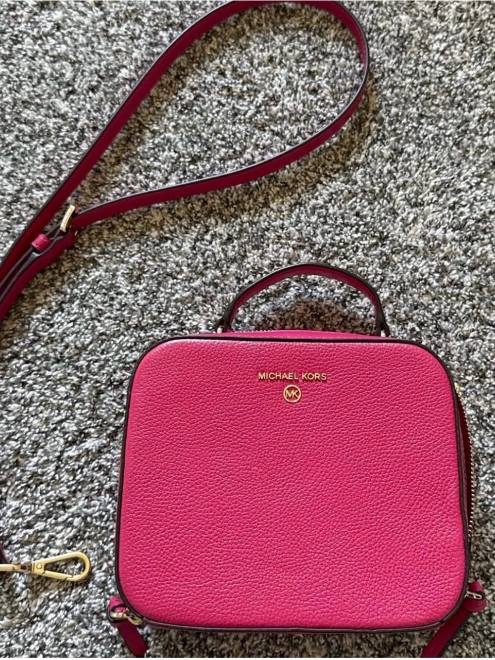 Michael Kors Raspberry Pebbled Leather Crossbody with Gold Hardware